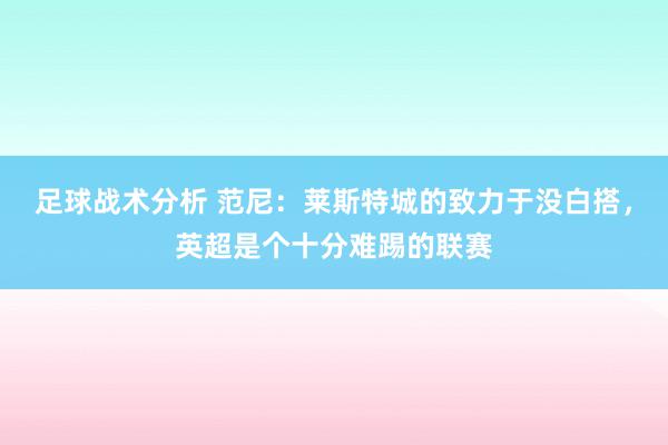 足球战术分析 范尼：莱斯特城的致力于没白搭，英超是个十分难踢的联赛